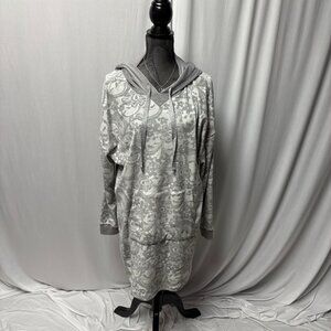 Simply Vera Wang Womens Size XL Gray Paisley Hooded Tunic Dress With Pocket